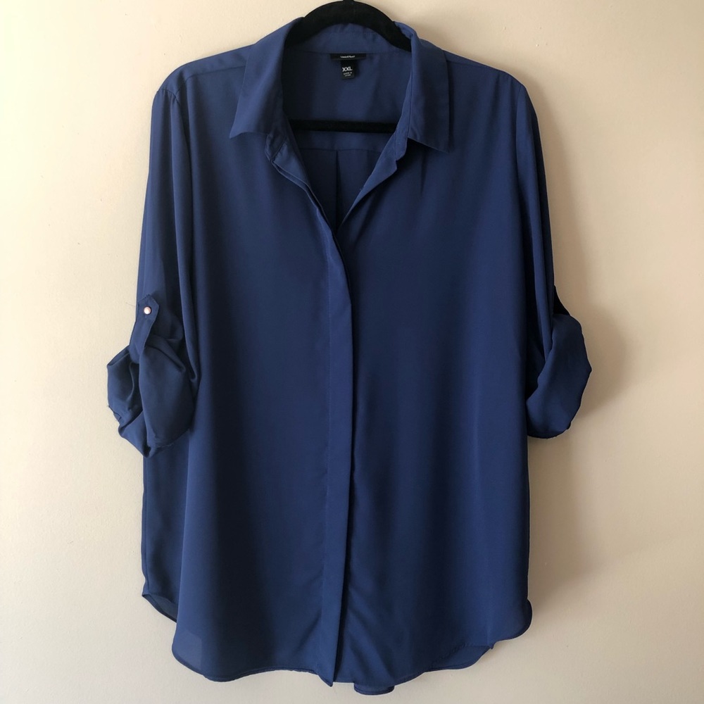 Mossimo blue roll sleeve top